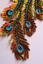 Ombre Sequins Peacock Applique: Large Zardozi Embroidered Patch