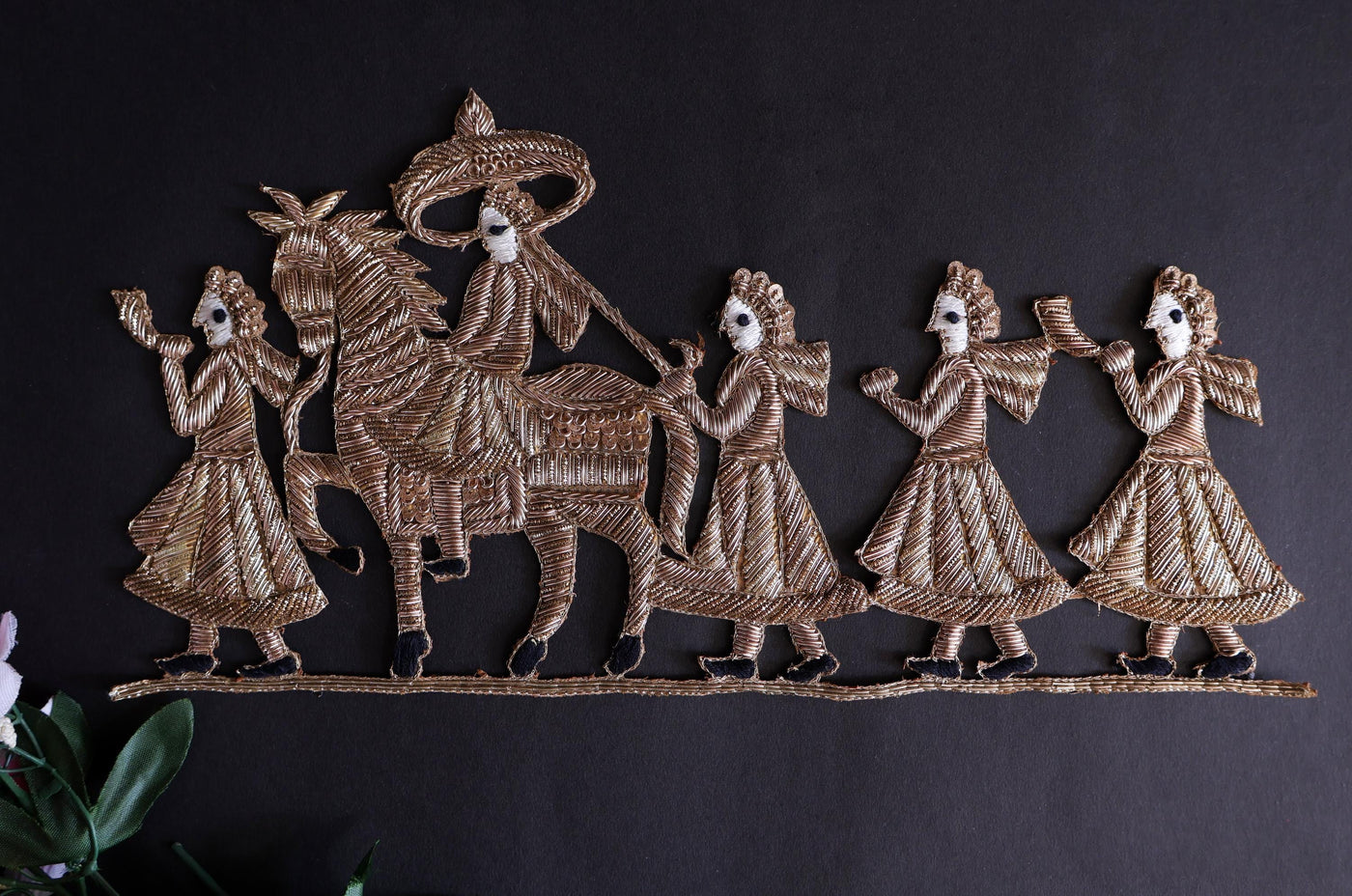 Zardozi Applique Patch: Indian Wedding Groom on Horse Sew-On