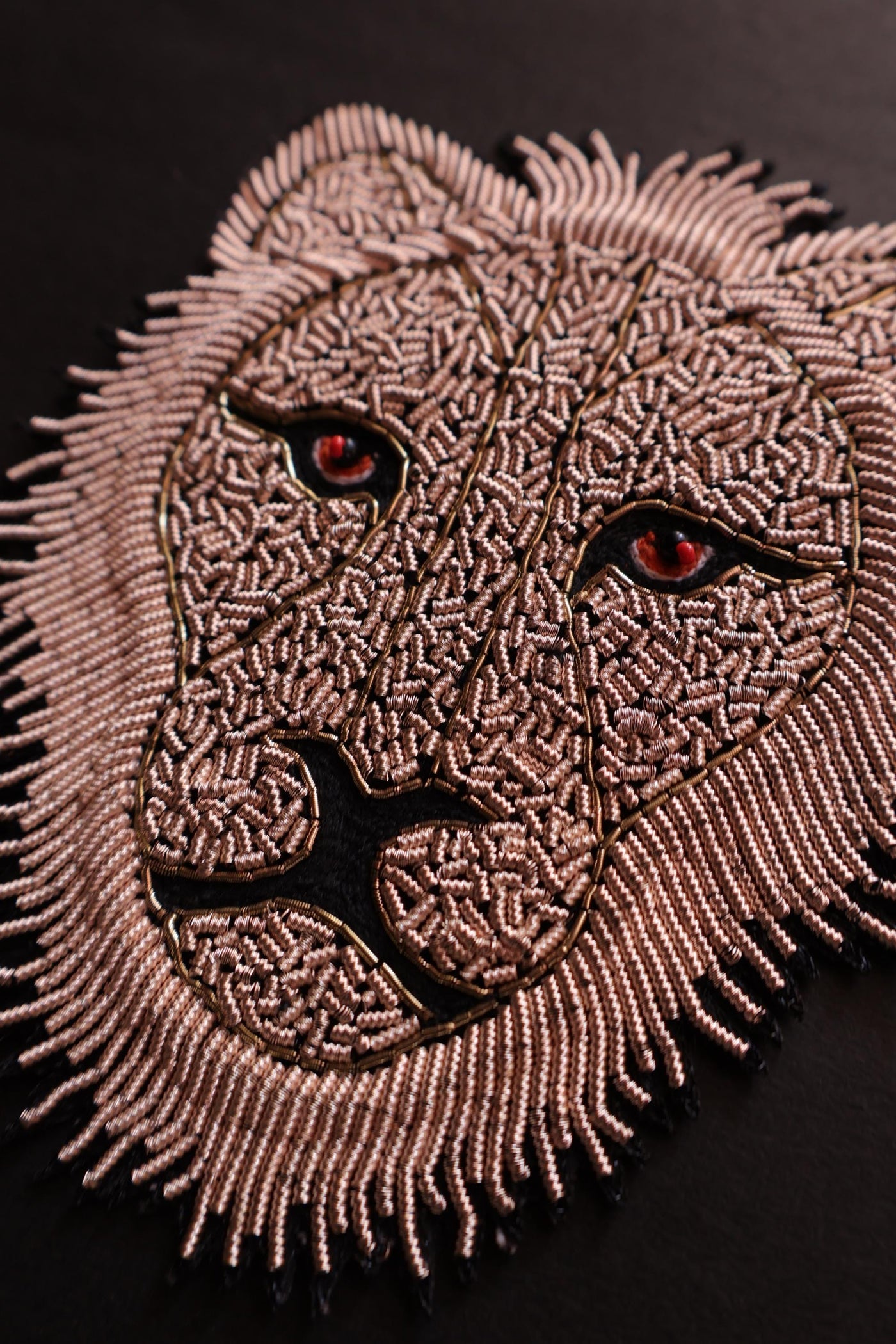 Rose Gold Zardozi Lion, Mini Glass Bead Handmade Patch