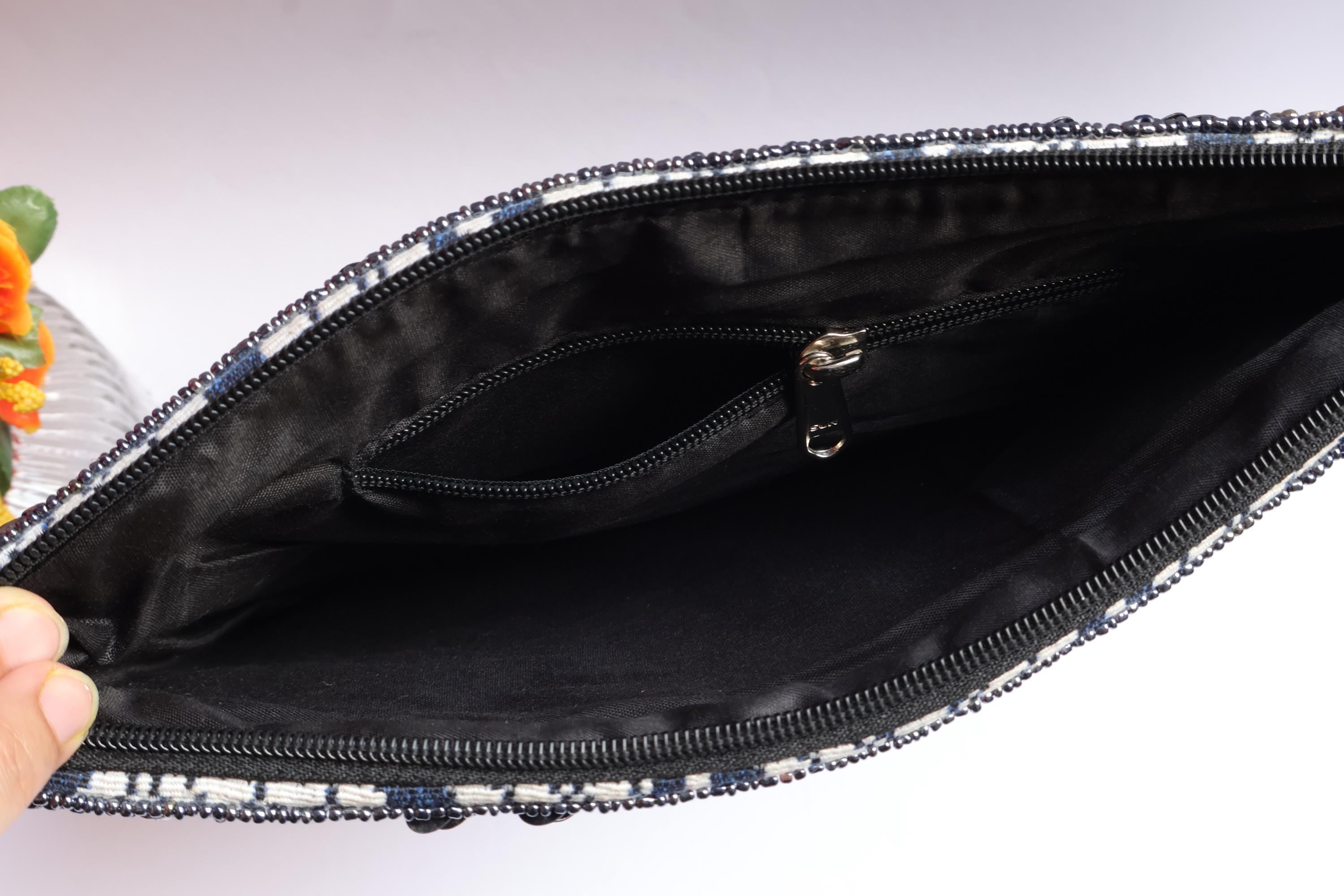 Beaded Embroidered Pouch: Handmade Indian Metallic Boho Bag