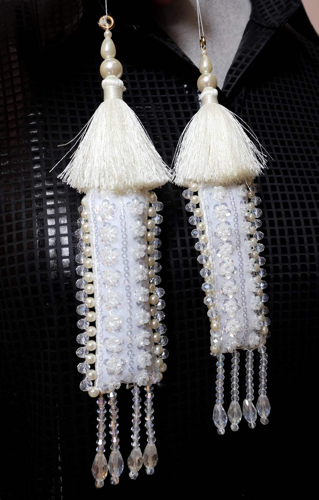 Pearl & Crystal Tassel Latkan: Indian Bridal Lehenga Dupatta Embellishment (Pair)