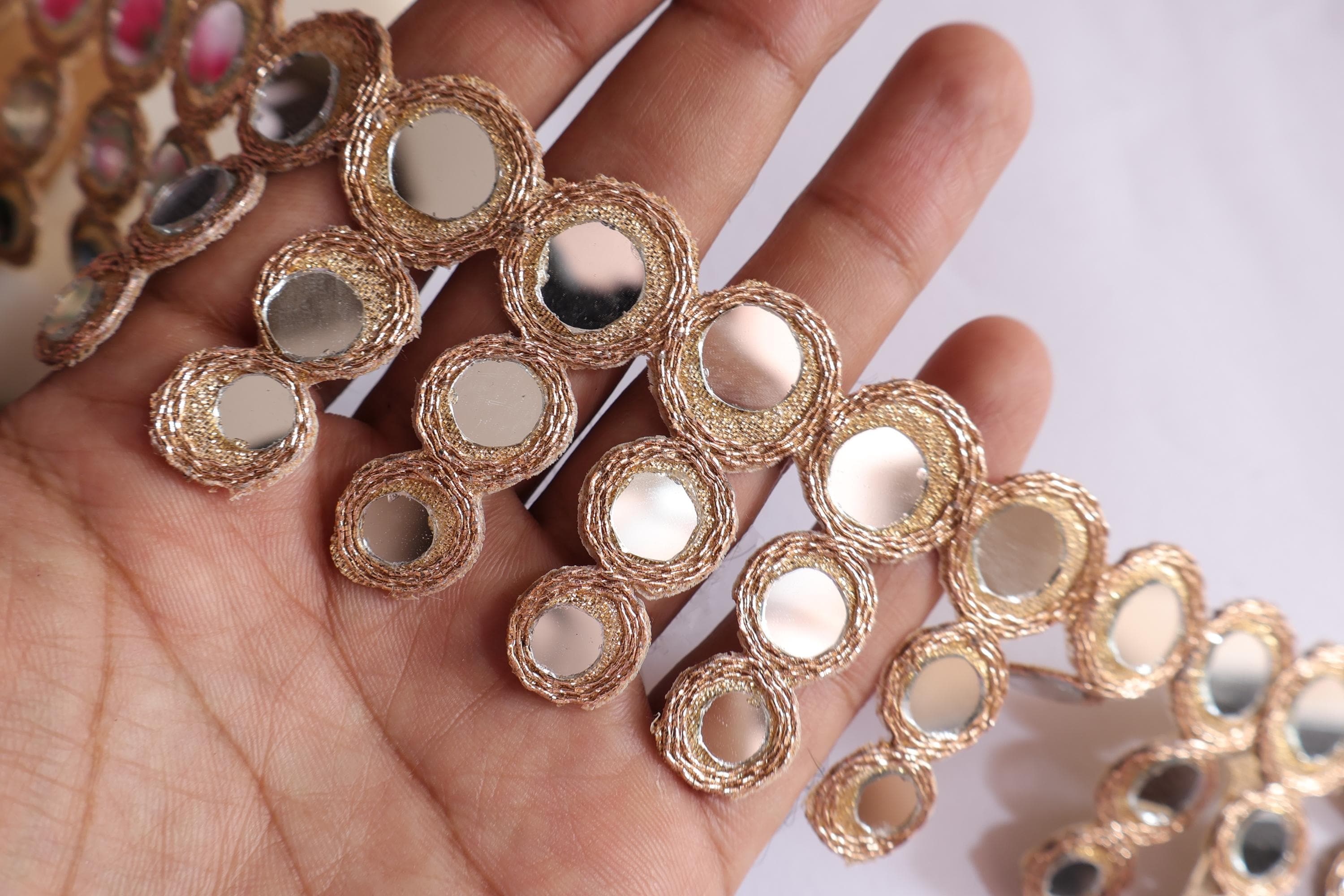 Rose Gold Mirror Sari Border: Indian Wedding Dress Embellishment