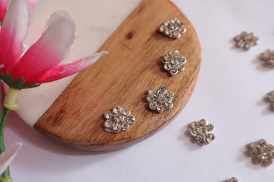 50 Pc - Silver Mini Zircon Applique Patches, Indian Decorative Mini Sewing Patch