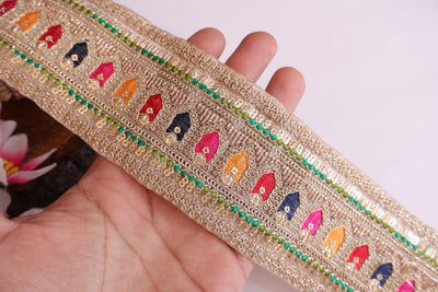 4 Yards Antique Gold Sabyasachi Indian Border Lace: 7cm Wide