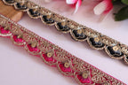 Ombre Threadwork Lace Trim: Black/Magenta Scalloped Border, 9 Yards