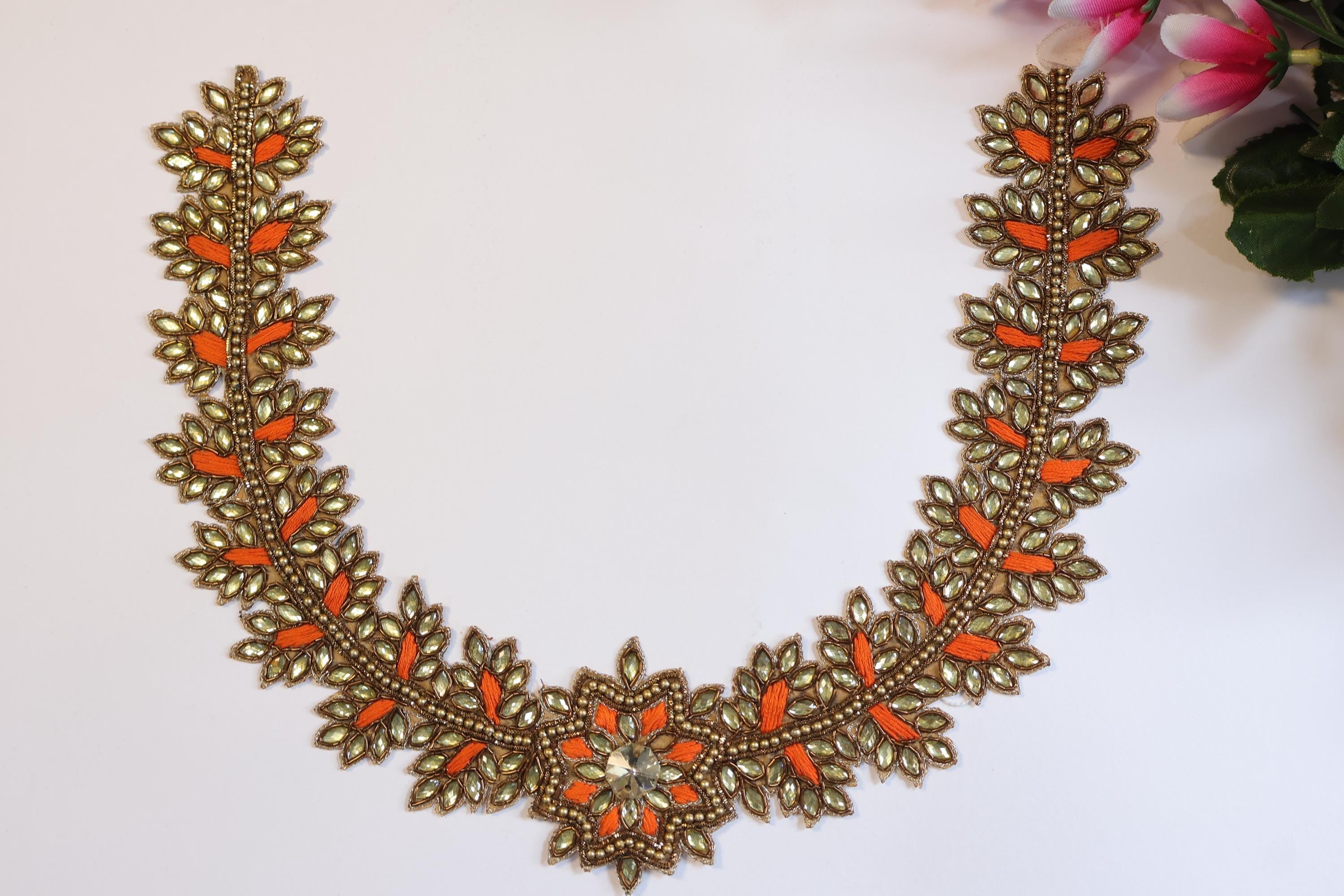 Embroidered Neckline Patch with Sleeves: Indian Stonework Applique
