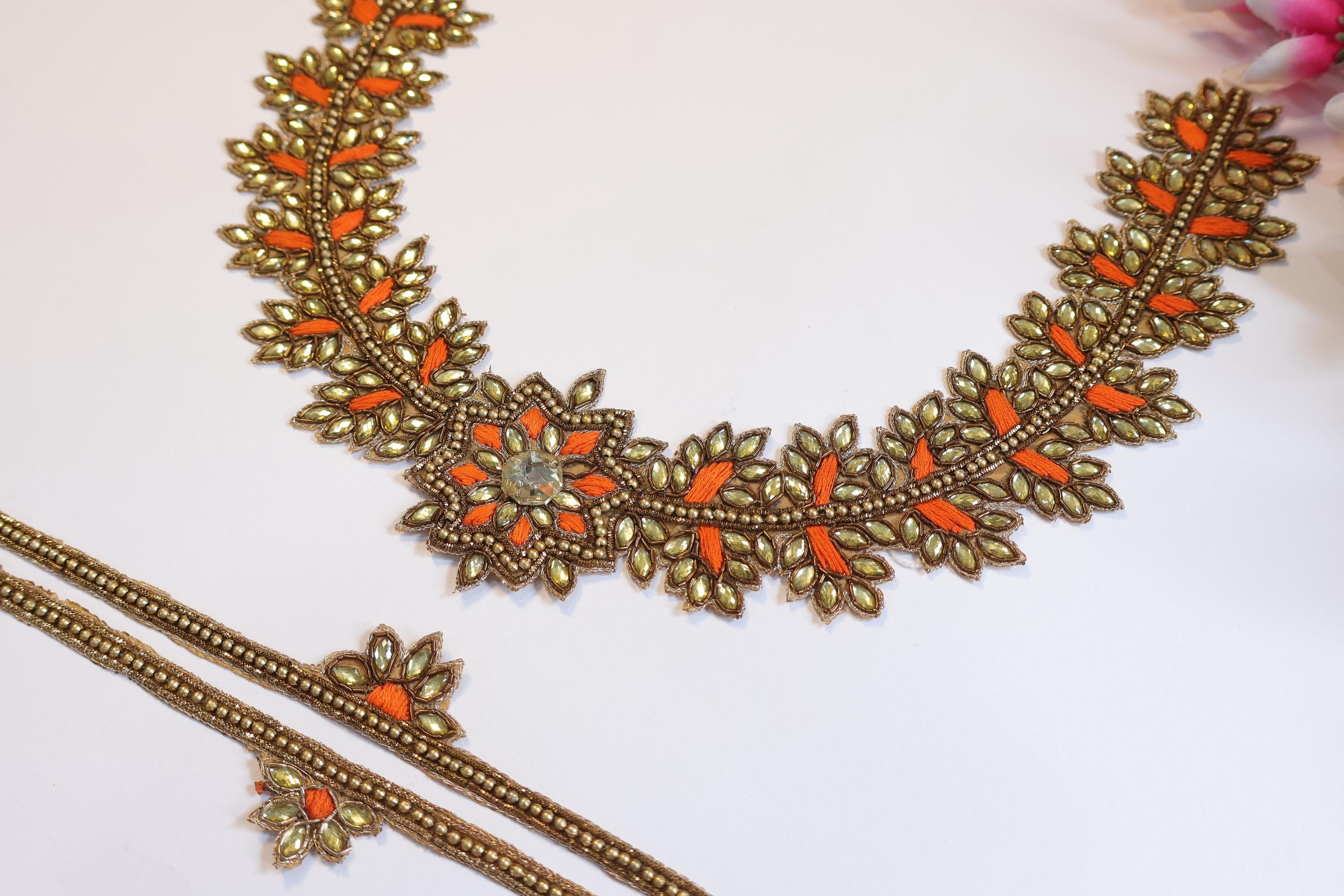 Embroidered Neckline Patch with Sleeves: Indian Stonework Applique