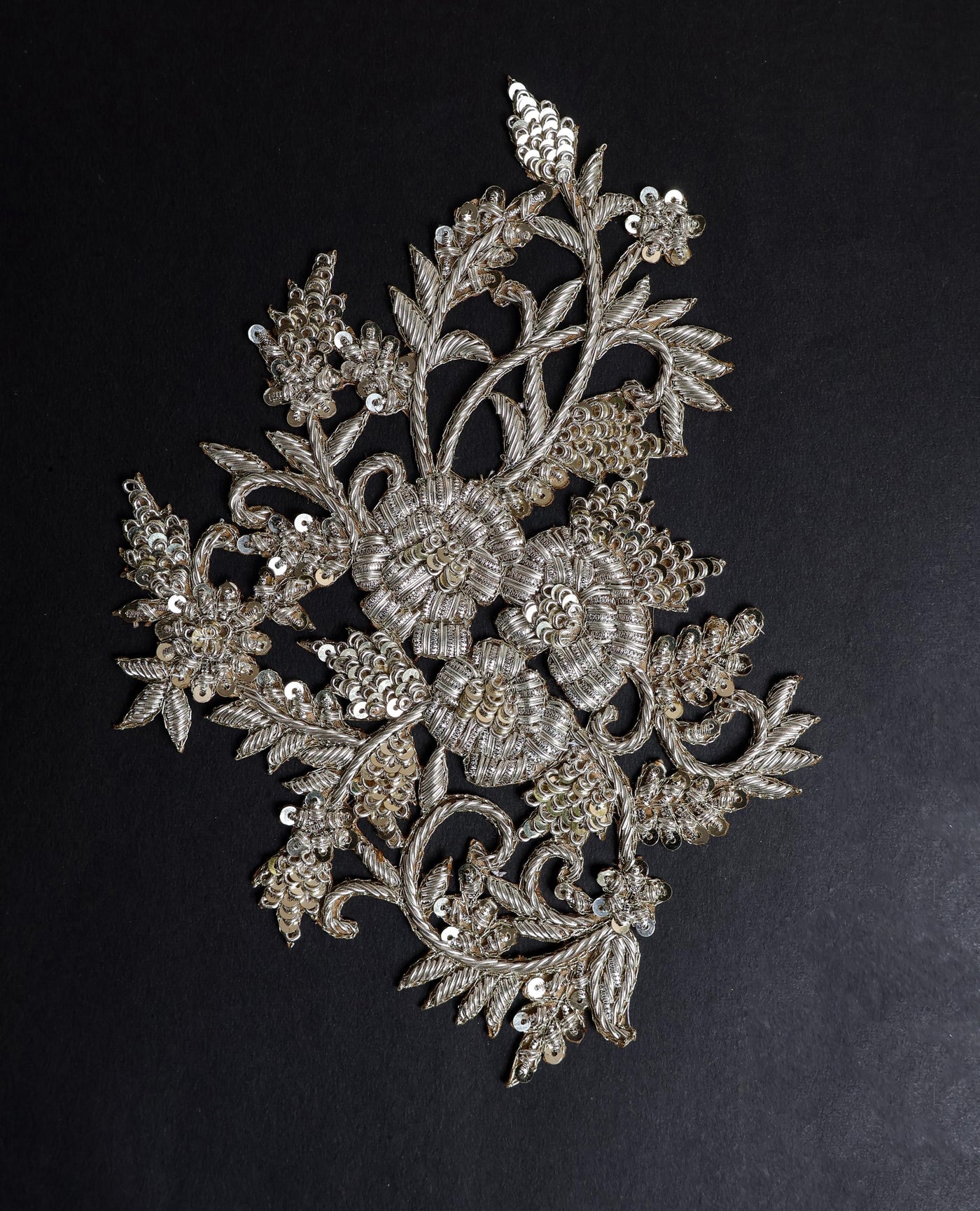1 Pc - Floral Clear White Gold Zardozi Embroidered Sew on Patch