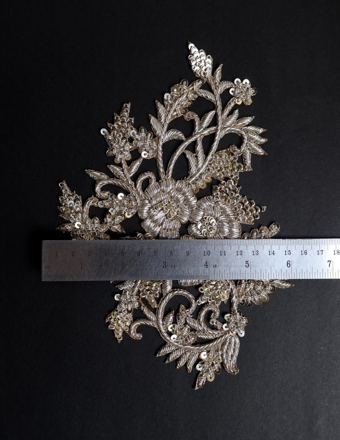 1 Pc - Floral Clear White Gold Zardozi Embroidered Sew on Patch