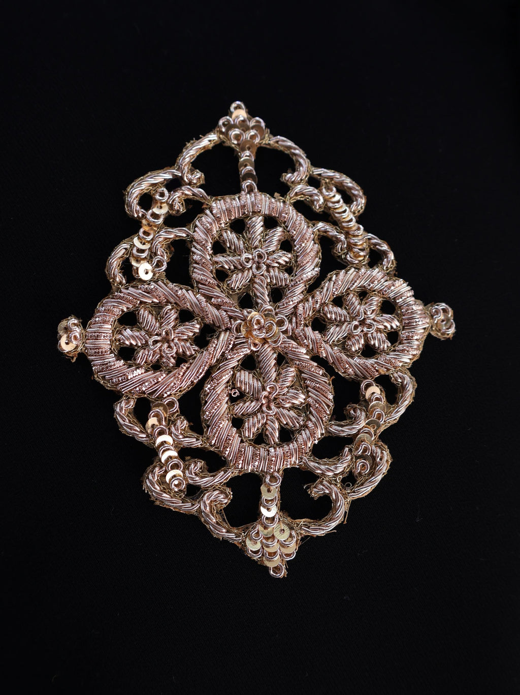 Handcrafted Zardozi Embroidered Applique Patch: Gold/Rose Gold Indian Design