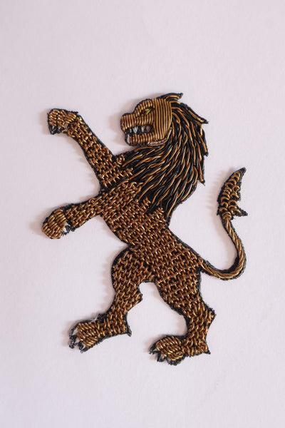 Zardozi Lion Patch: Gothic Embroidered Applique (12cm)