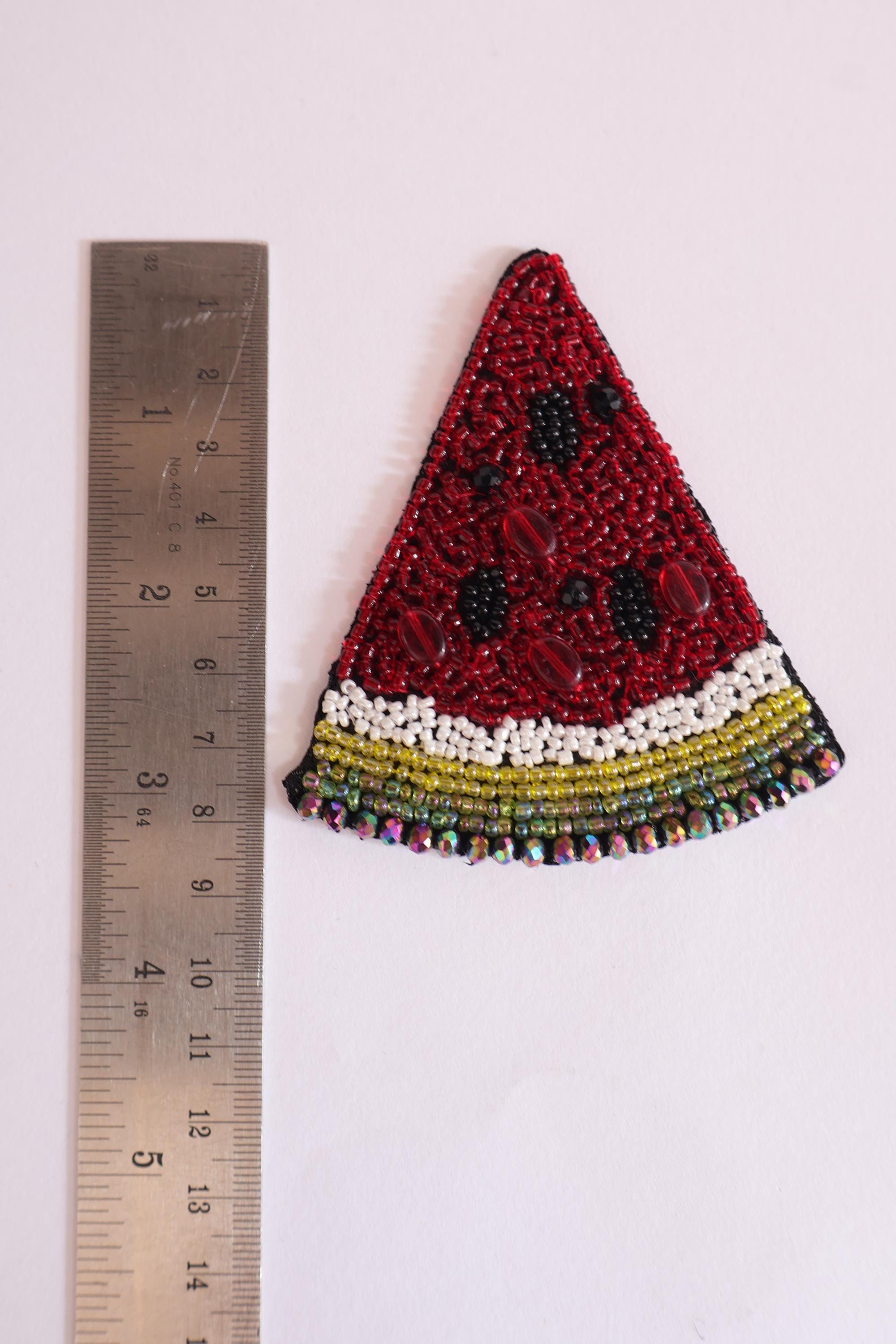 Handcrafted Pear Applique Patch: Beaded Zardozi Embroidery