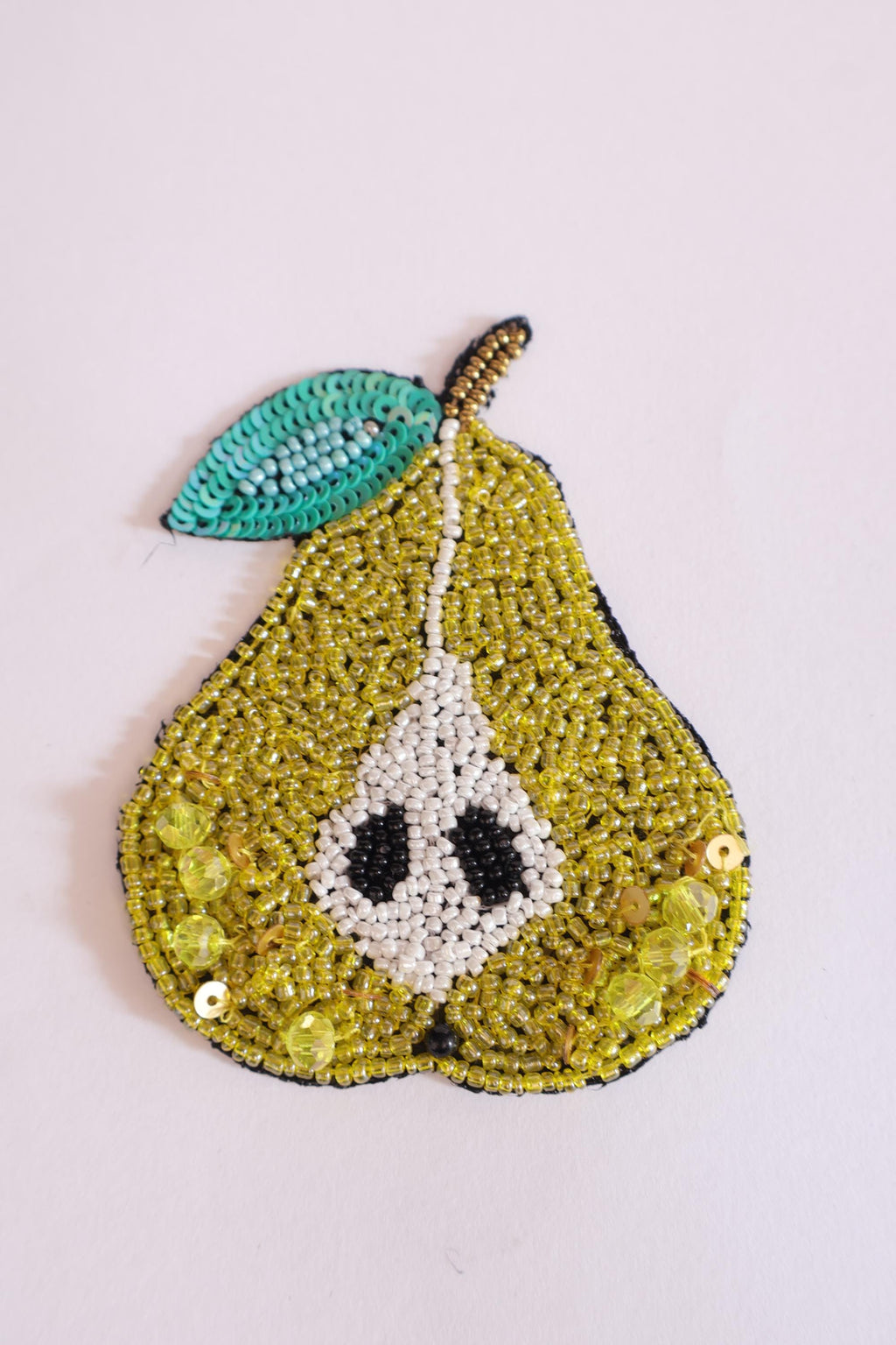 Handcrafted Pear Applique Patch: Beaded Zardozi Embroidery