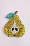 Handcrafted Pear Applique Patch: Beaded Zardozi Embroidery