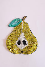 Handcrafted Pear Applique Patch: Beaded Zardozi Embroidery