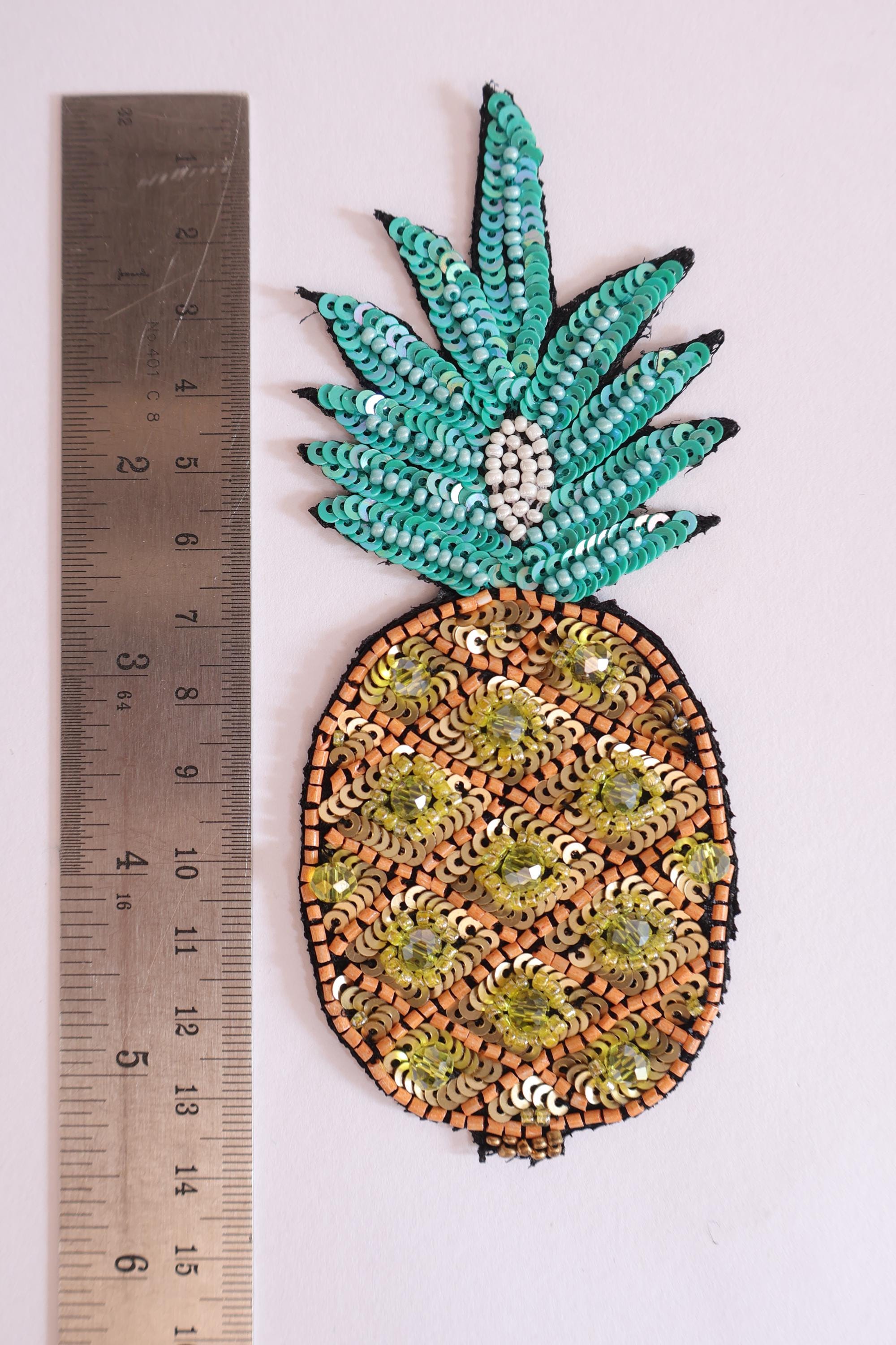Handcrafted Pear Applique Patch: Beaded Zardozi Embroidery