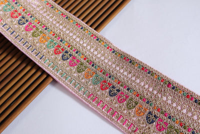 Light Lavender Purple Zari Sequin Threadwork Lace - 1 Yard