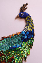 Ombre Sequins Peacock Applique: Large Zardozi Embroidered Patch