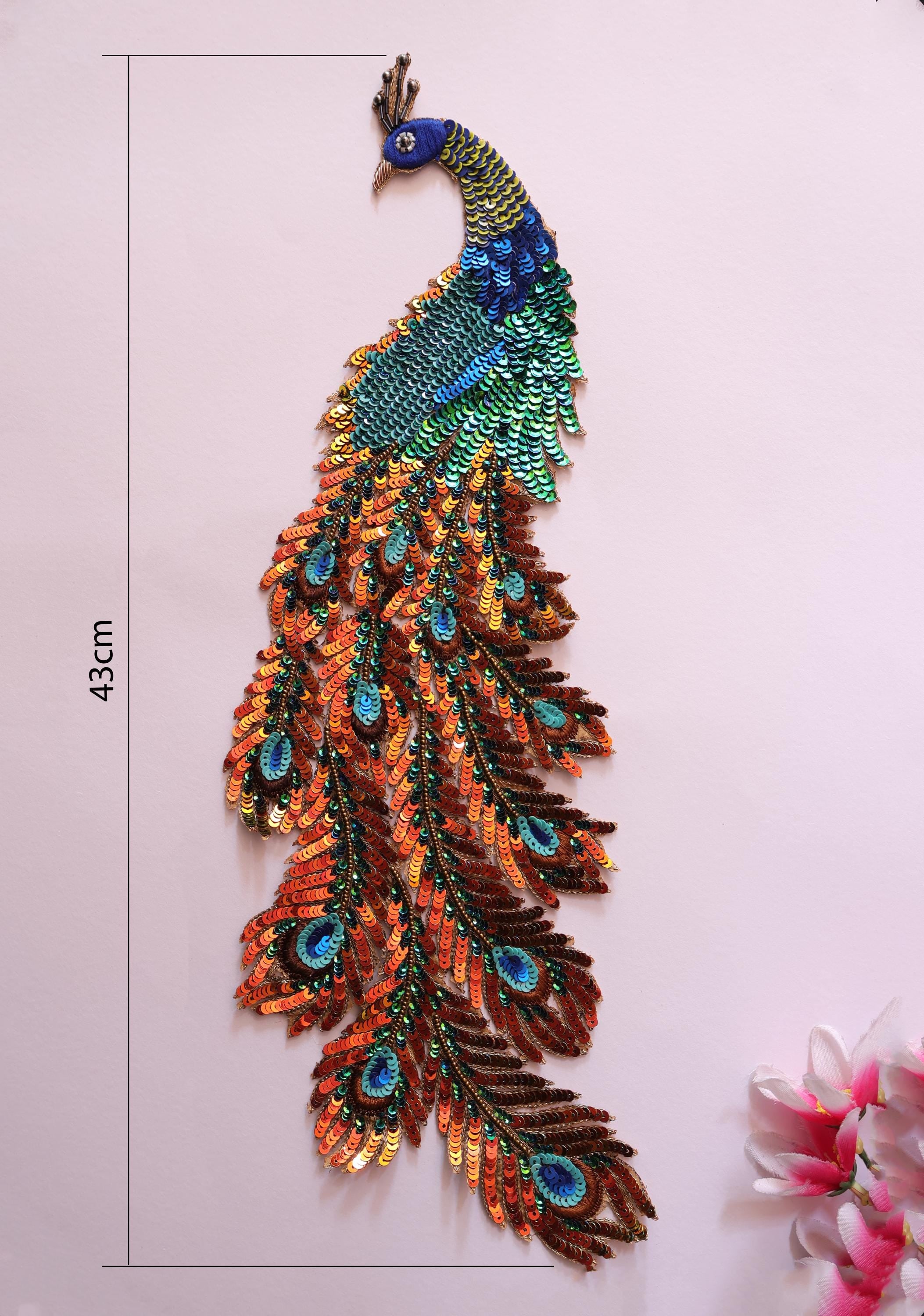 Ombre Sequins Peacock Applique: Large Zardozi Embroidered Patch