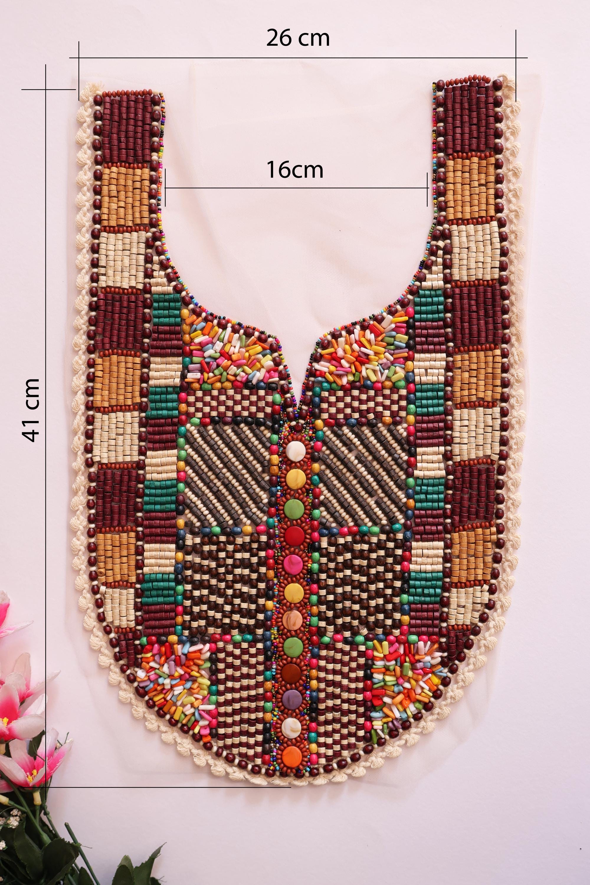 Boho Embroidered Neckline Patch: Beaded Indian Ethnic Applique