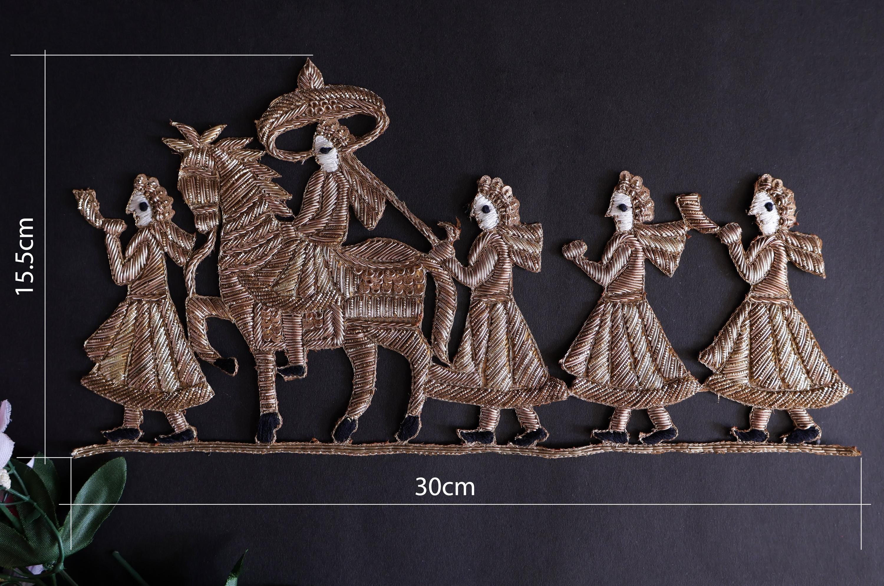 Zardozi Applique Patch: Indian Wedding Groom on Horse Sew-On