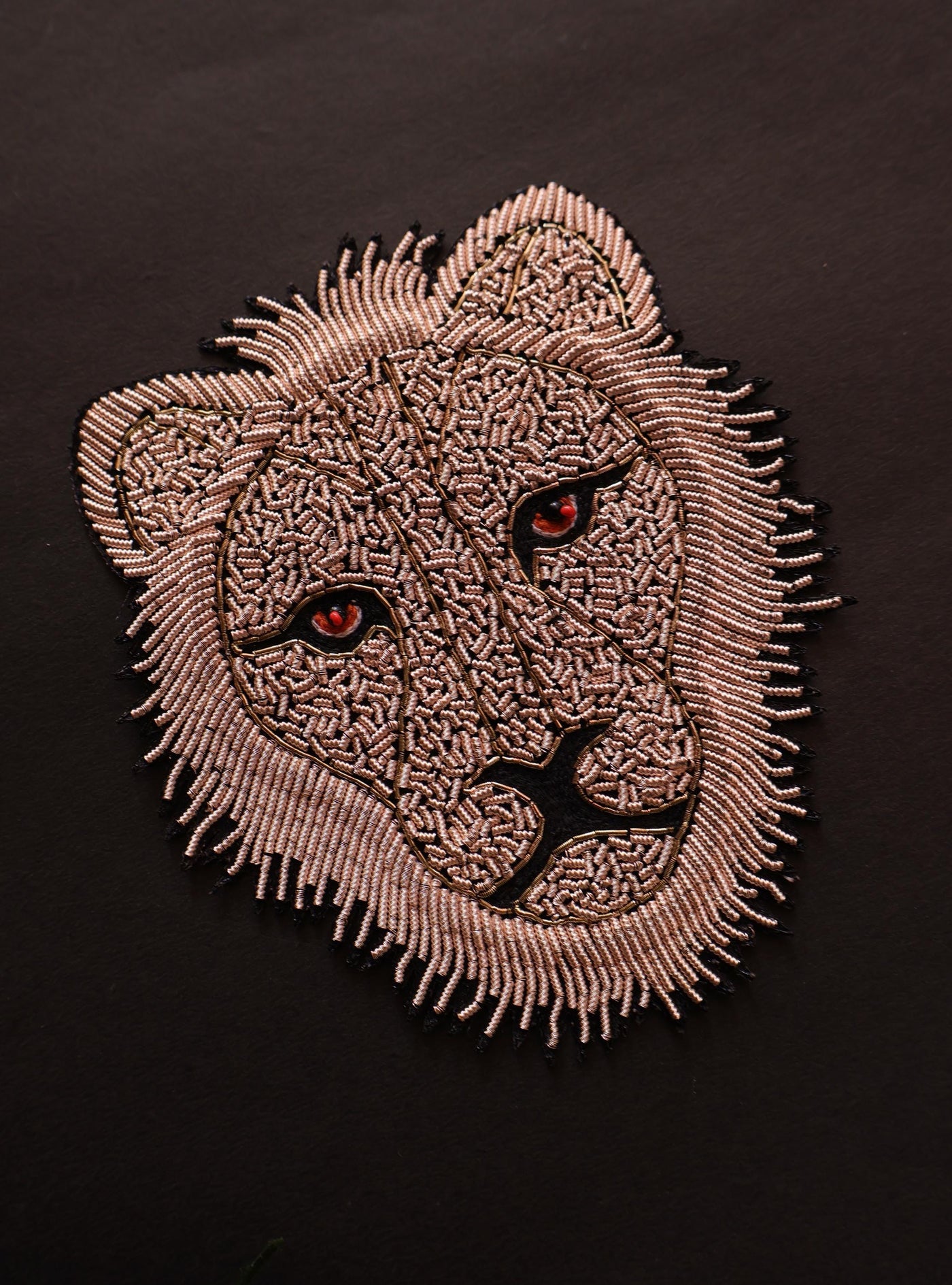 Rose Gold Zardozi Lion, Mini Glass Bead Handmade Patch