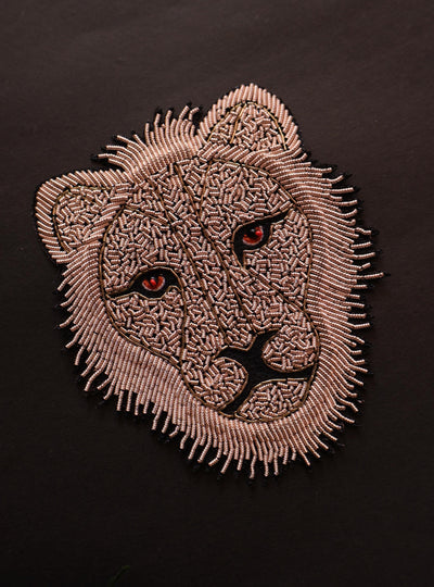 Rose Gold Zardozi Lion, Mini Glass Bead Handmade Patch