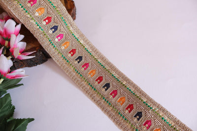 4 Yards Antique Gold Sabyasachi Indian Border Lace: 7cm Wide