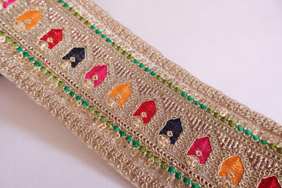 4 Yards Antique Gold Sabyasachi Indian Border Lace: 7cm Wide