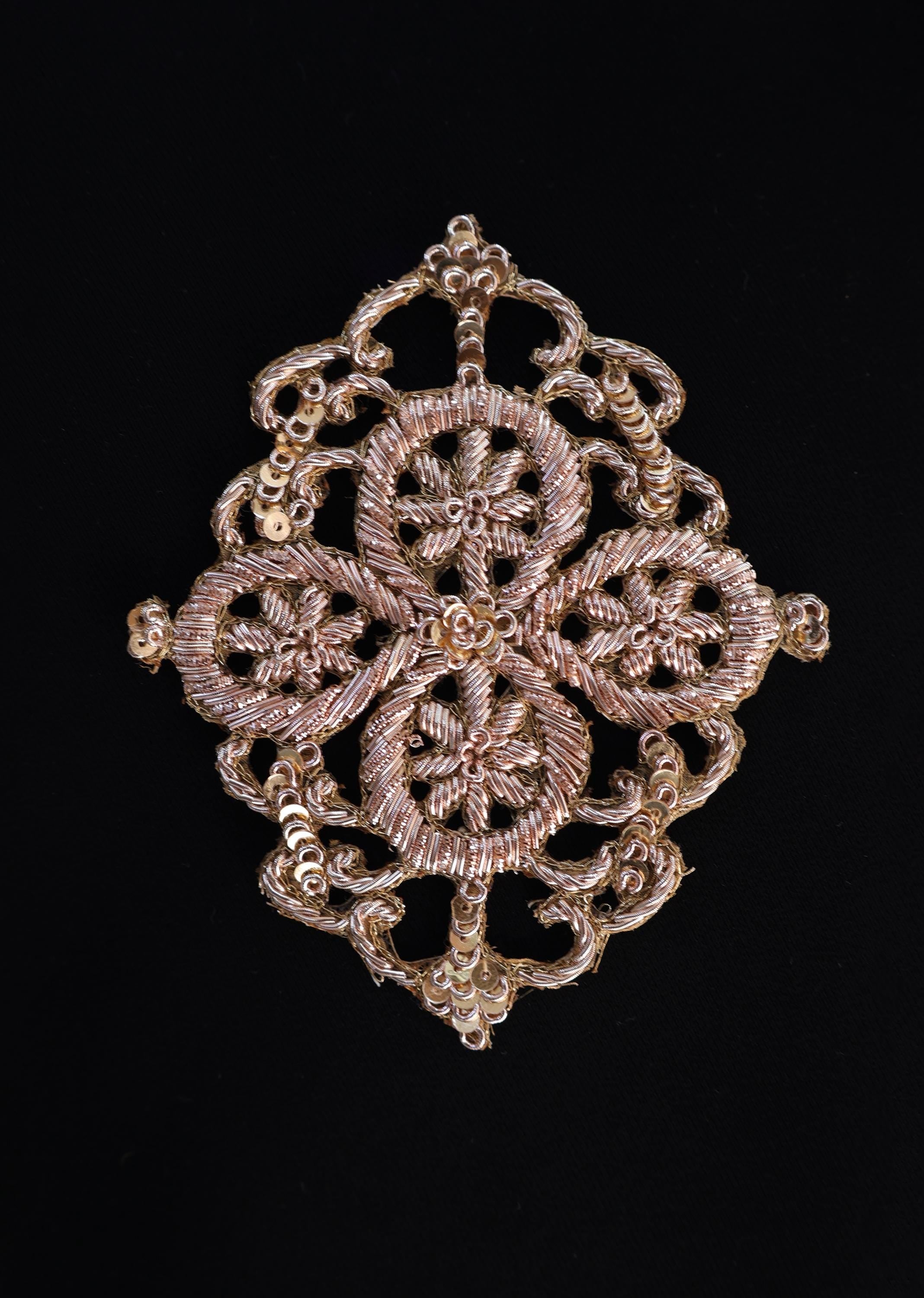 Handcrafted Zardozi Embroidered Applique Patch: Gold/Rose Gold Indian Design