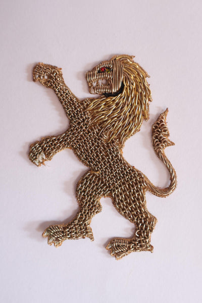 Zardozi Lion Patch: Gothic Embroidered Applique (12cm)