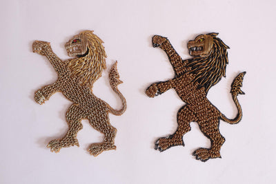 Zardozi Lion Patch: Gothic Embroidered Applique (12cm)