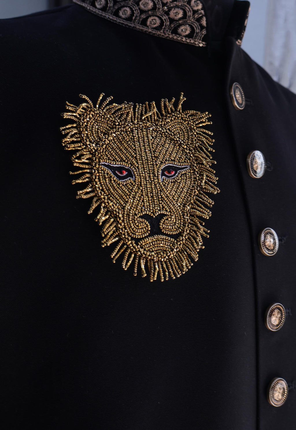 Handmade Lion Applique Patch: Gold Beaded Indian Embroidery