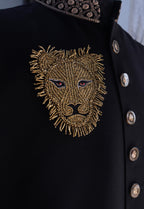 Handmade Lion Applique Patch: Gold Beaded Indian Embroidery