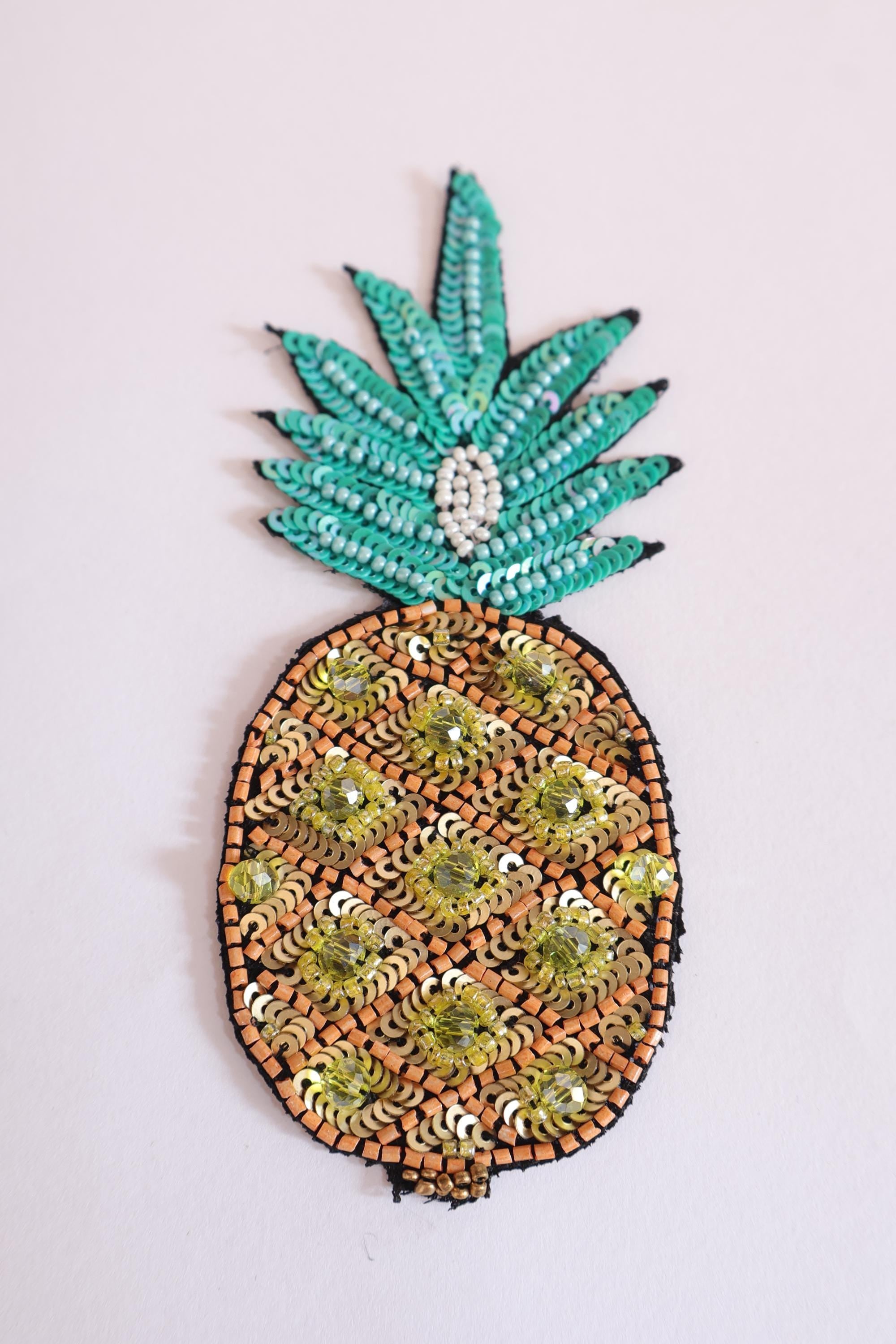 Handcrafted Pear Applique Patch: Beaded Zardozi Embroidery