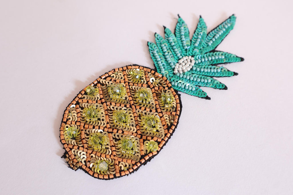 Handcrafted Pear Applique Patch: Beaded Zardozi Embroidery