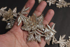 Creme Gold Zardozi Embroidery Floral Applique Patches - Handmade Pair