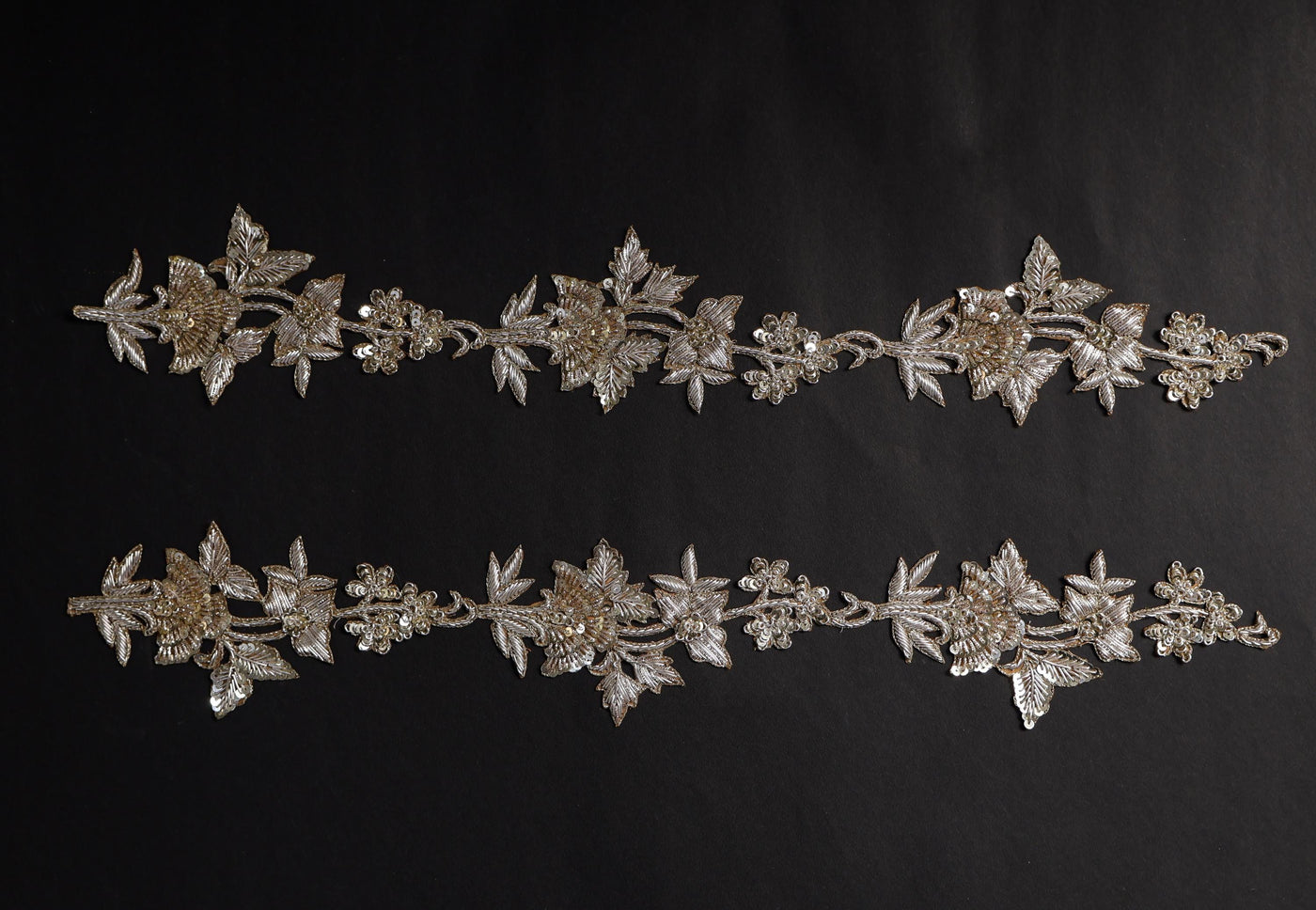 1 Pair- Creme Gold Zardozi Embroidery Patch, 5cm Wide