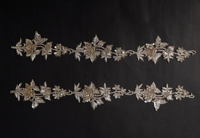 1 Pair- Creme Gold Zardozi Embroidery Patch, 5cm Wide