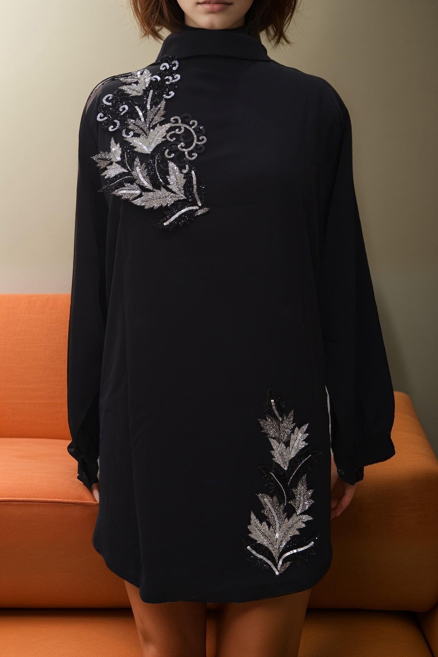 Silver & Black Miniature Indian Cutdana Applique Sew on Embroidered Patch - 1 Pair