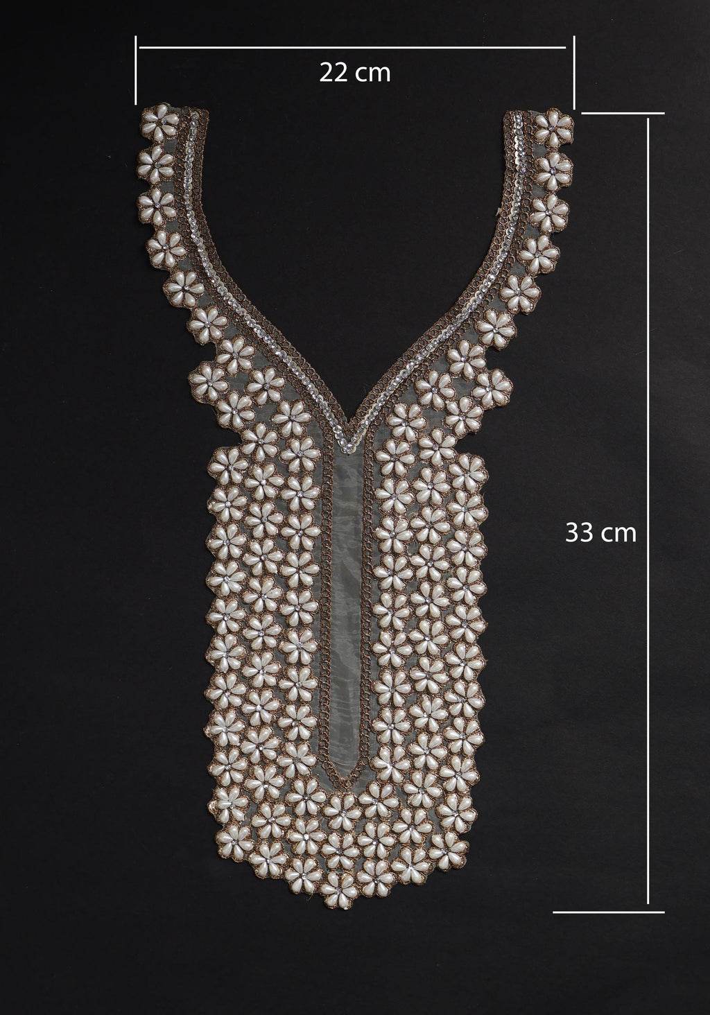 Pearl Floral Neckline Applique: Zircon Stone Indian Sew-On Patch