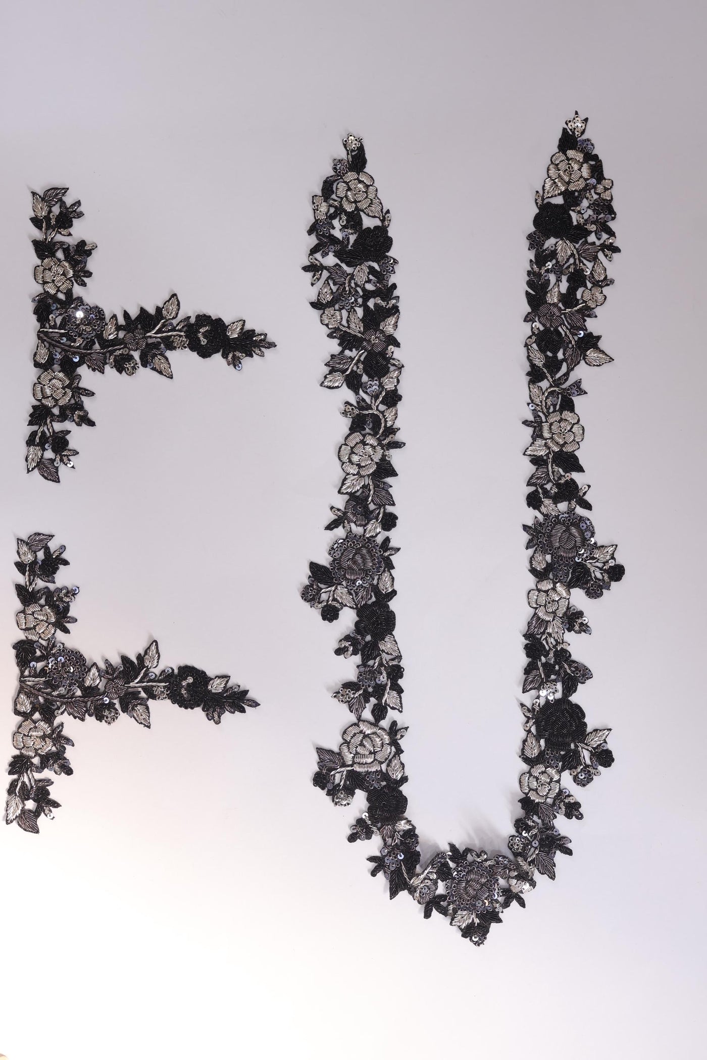 Silver & Black Zardozi Embroidered Sew On Patch