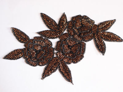 Dark Golden Applique Sew on Embroidered Floral Patch