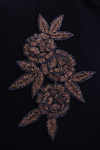 Embroidered Floral Applique Patch: Dark Golden Indian Glass Beads