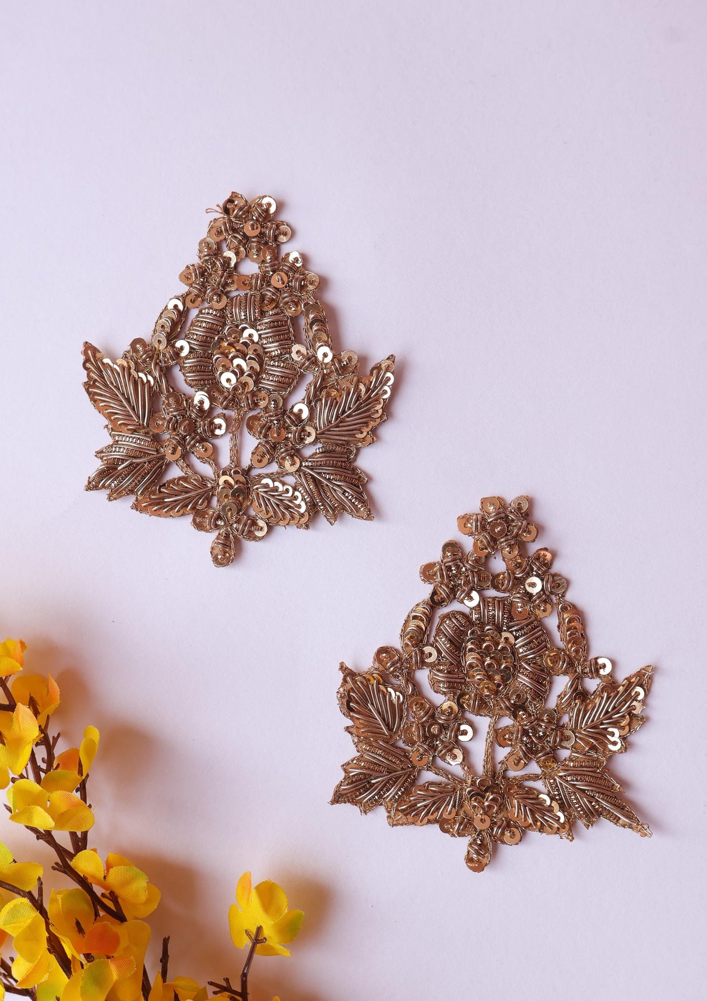 Zardozi Embroidered Sequin Applique Patches: Indian Antique Gold & Rose Gold (Set of 4)