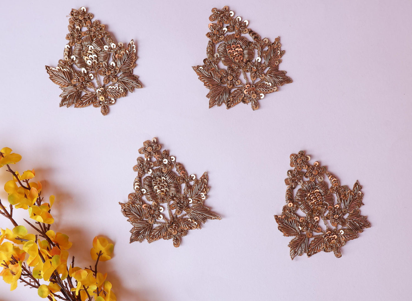 Zardozi Embroidered Sequin Applique Patches: Indian Antique Gold & Rose Gold (Set of 4)