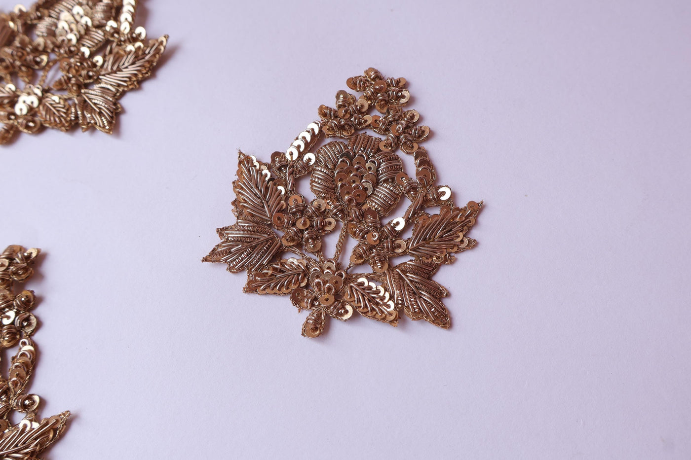 Zardozi Embroidered Sequin Applique Patches: Indian Antique Gold & Rose Gold (Set of 4)