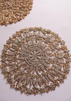 Handmade Zardozi Applique Patch: Gold Embroidered Sequin Floral, 8.5 inch