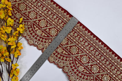 Broad Dark Maroon Indian Sari Border Trim 17cm Wide 1 Yard