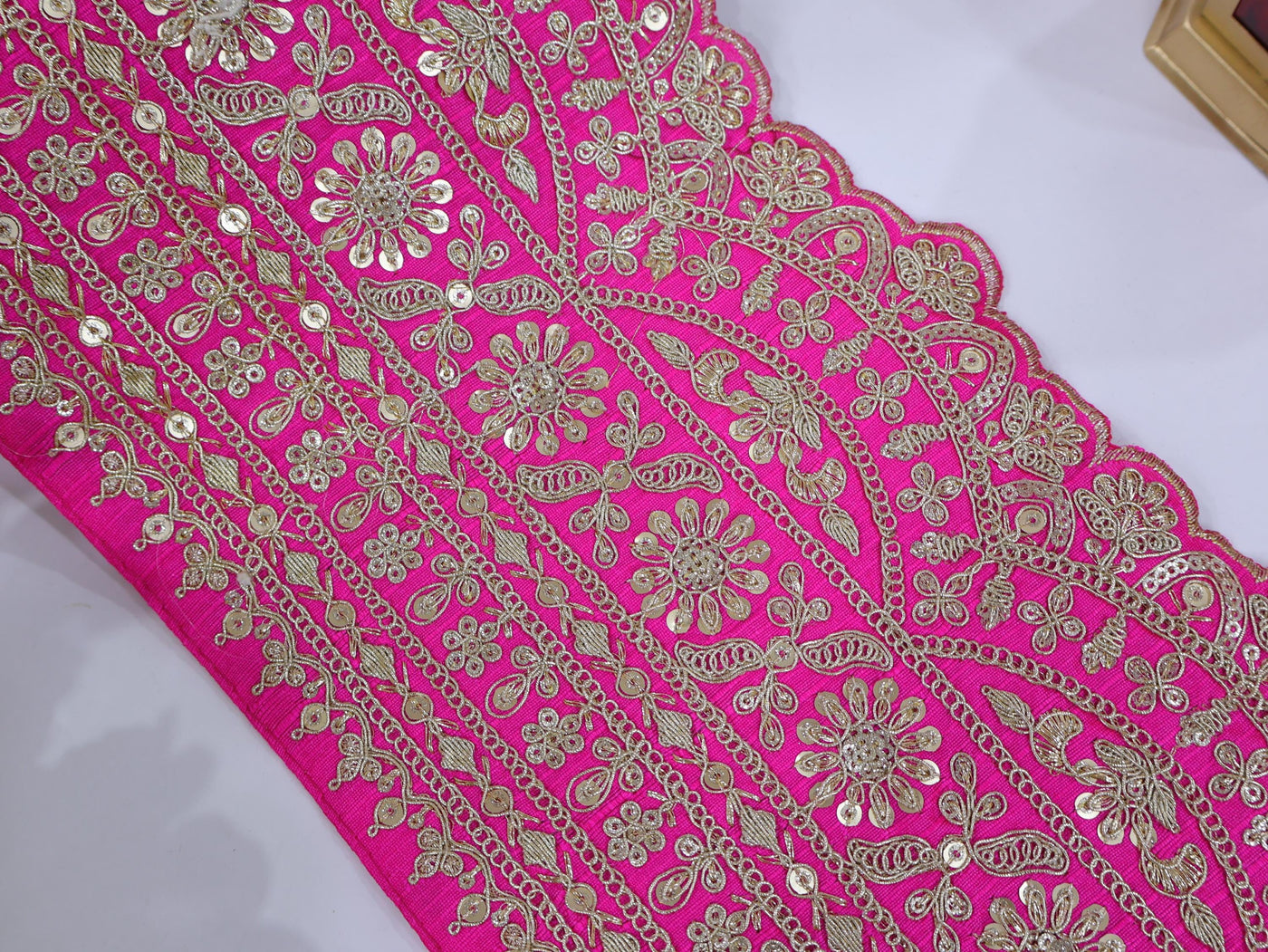 Broad Hot Pink Embroidered Border Trim 17 cm Wide - 1 Yard